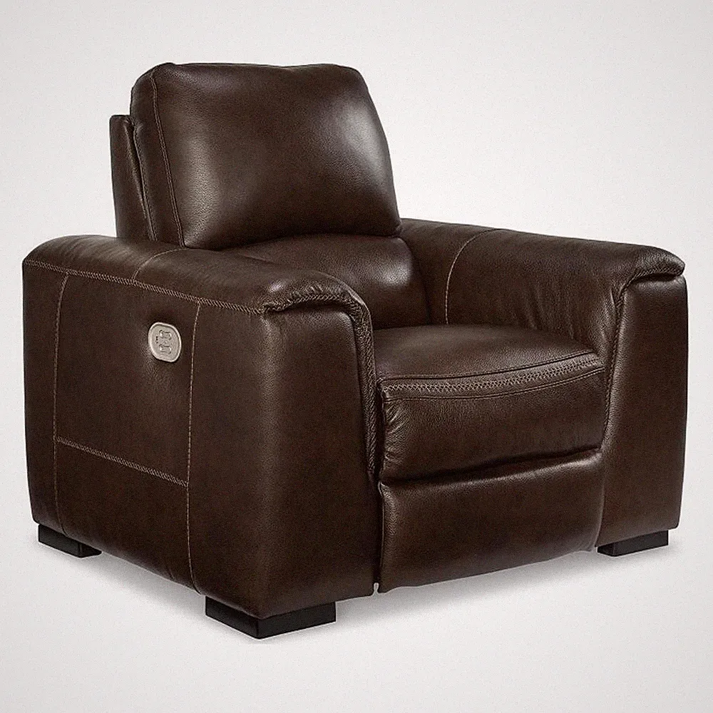 Bowery Hill Modern Leather Power Recliner with Headrest in Walnut