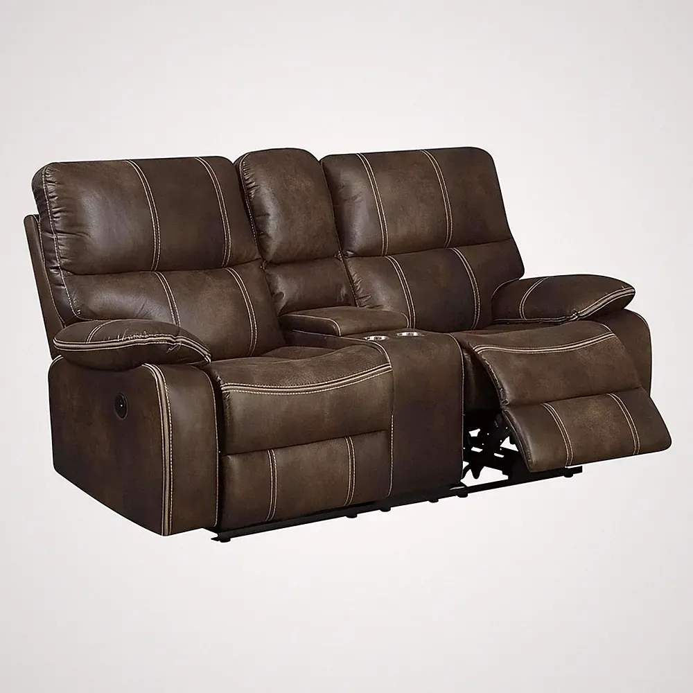 BROWN LOVESEAT - 2 RECLINERS - CONSOLE - POWER OUTLET - CUP HOLDERS