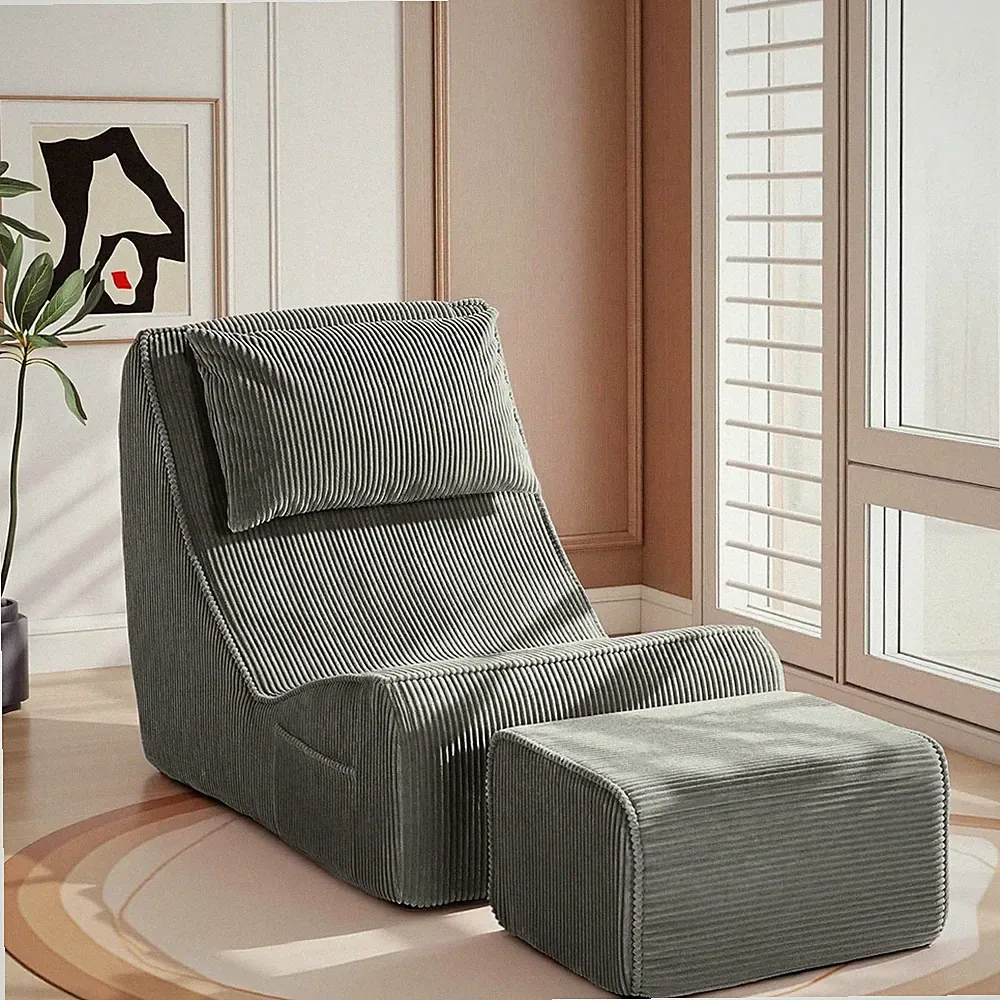 Chaise Longue Chair with Ottoman, Boneless Recliner Chair with Washable Cover, A
