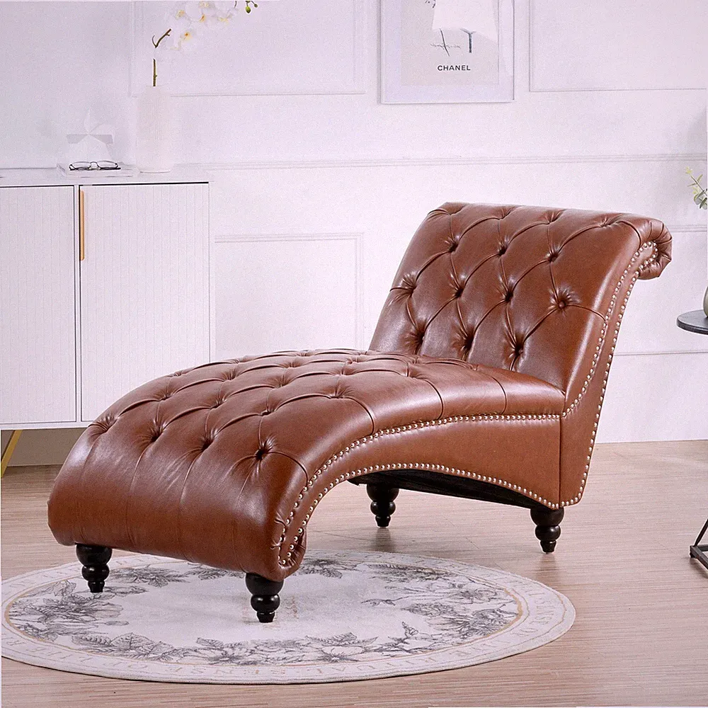 Classic Faux Leather Button Tufted Chaise Lounge Armless Recliner Sofa Chair