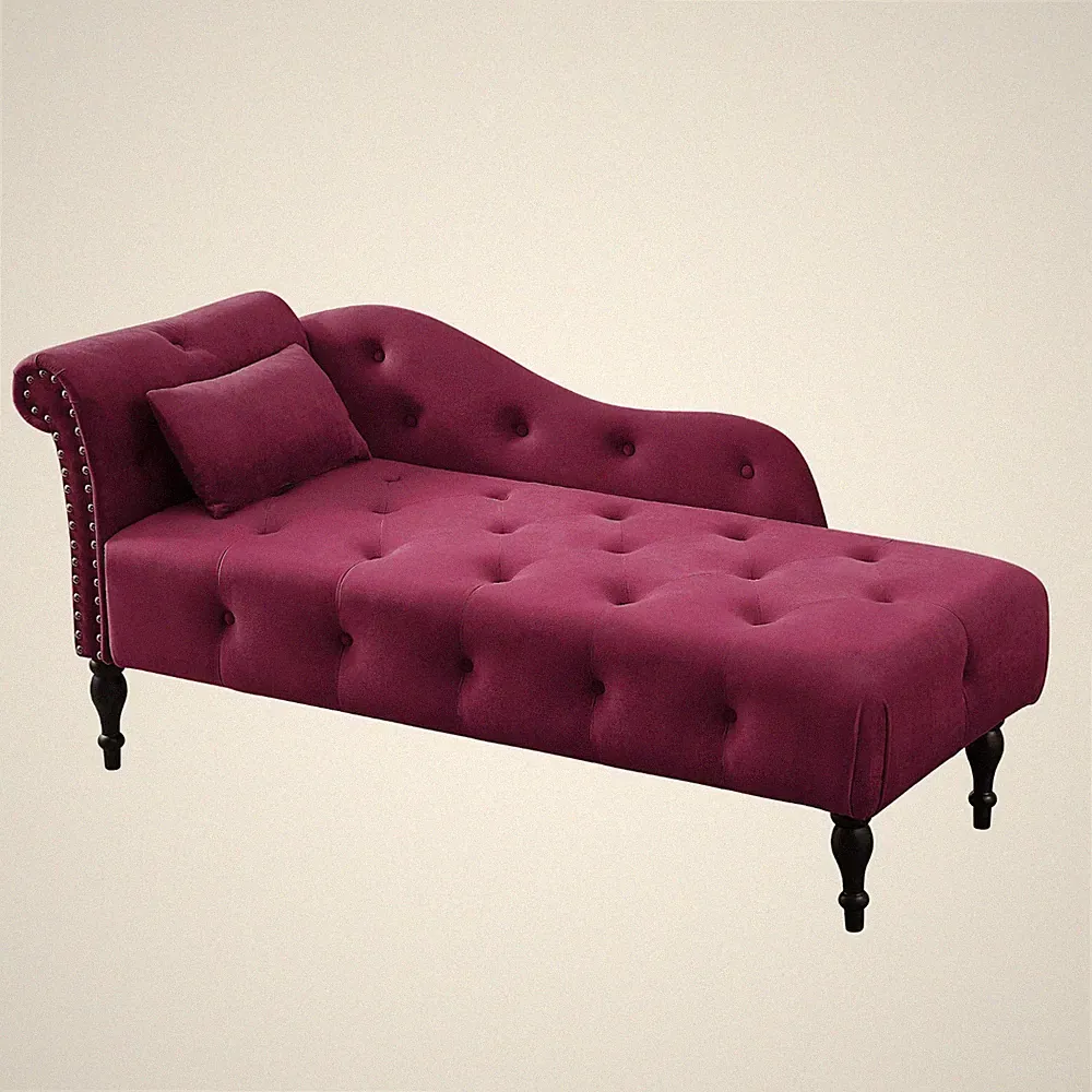Classic Velvet Chaise Lounge Button Tufted Sofa Chair Recliner with Armrest