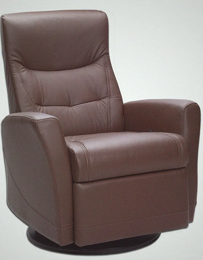 Fjords Oslo Swing Swivel Relaxer Manual Recliner Chair Walnut Nordic Leather LRG