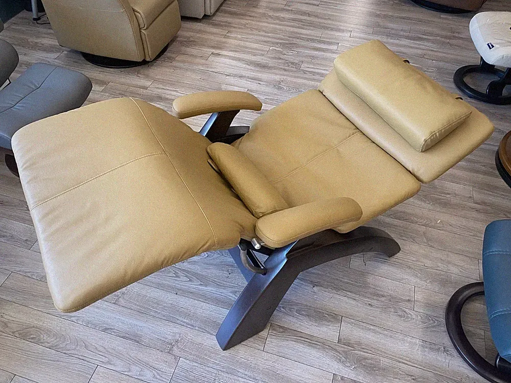 Human Touch The Perfect Chair Manual Recliner Mocha Leather Dark Wood Base