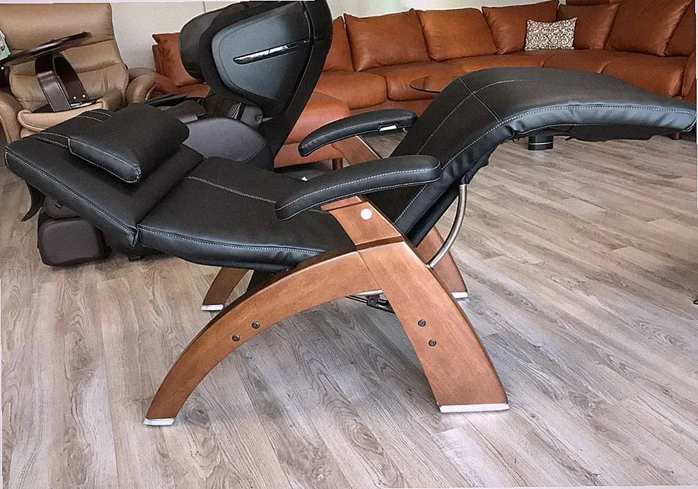 Human Touch Walnut PC-420 Black Leather Zero Gravity Perfect Chair + Memory Foam