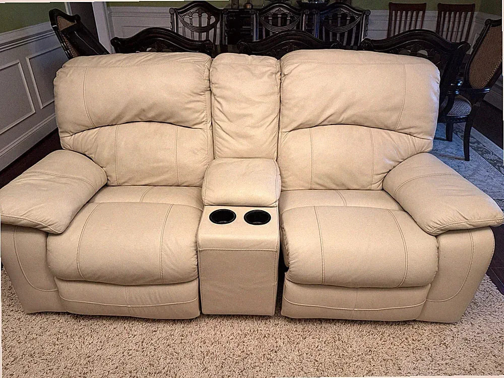 Leather Sofa with Recliner and Cup Holder for 2