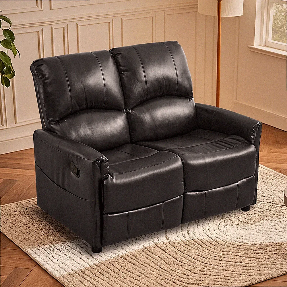 Loveseat Recliner Manual Double Sofa PU Home Theater Seating w/Storage Console