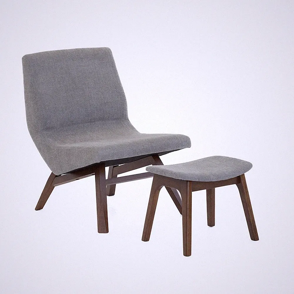 Modrest Whitney Modern Grey & Walnut Accent Chair & Ottoman