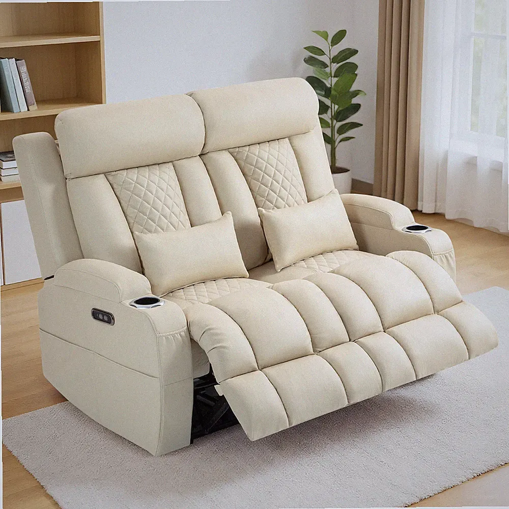 Power Loveseat Recliner Sofa, Wall Hugger Couch with Adjustable Headrest, Type-C