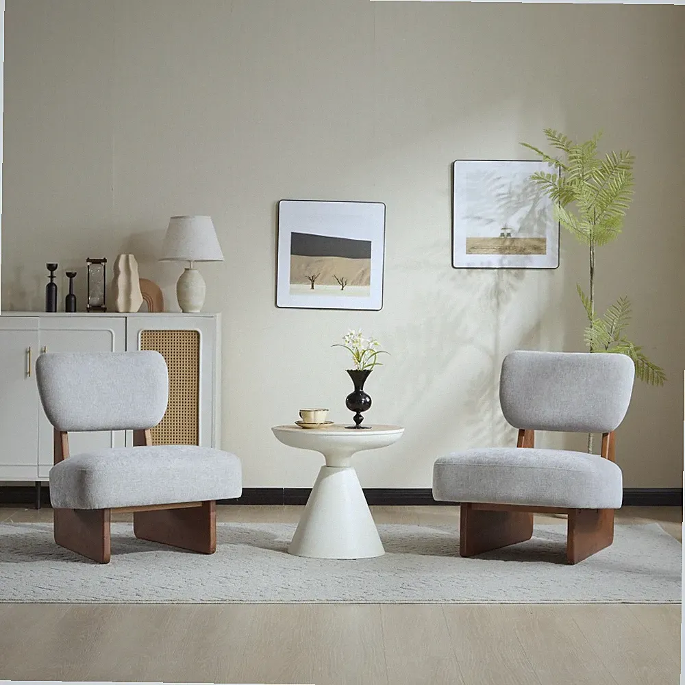 [Set of 2] Modern Grey Lounge Chair with Polyester Upholstery Sturdy Wood Base