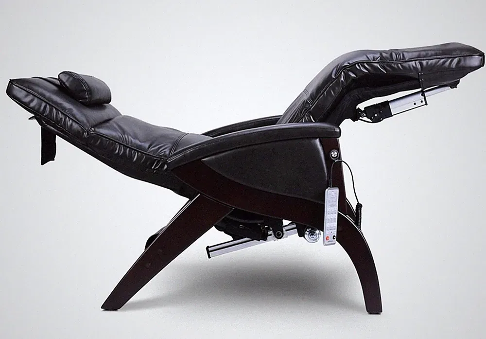 Svago Newton Zero Gravity Recliner in Midnight Synthetic Hyde Dark Walnut Wood